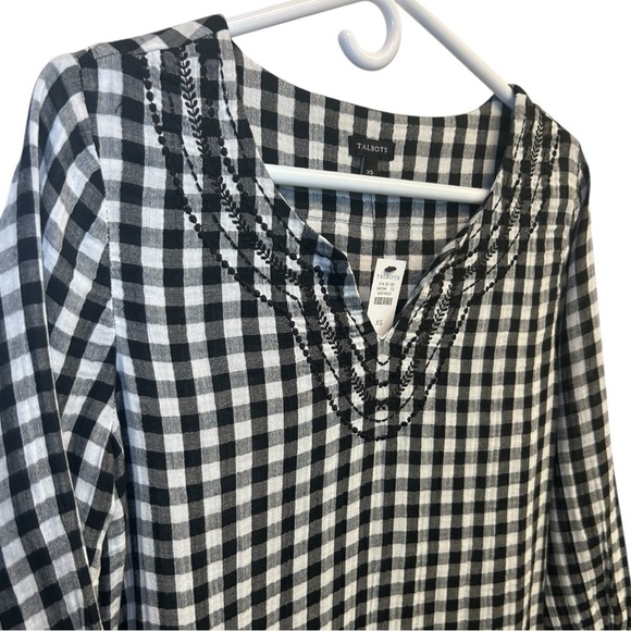 Talbots Black & White Gingham Dress Long Sleeve Embroidered Neckline Size XS NWT - Picture 3 of 9